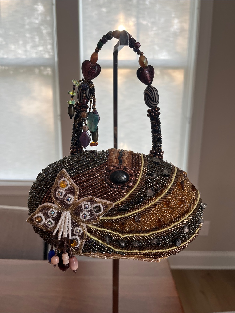 RARE Vintage Mary Frances Archival Beaded Top Handle Bag - 3D Butterfly Motif - Picture 2 of 16